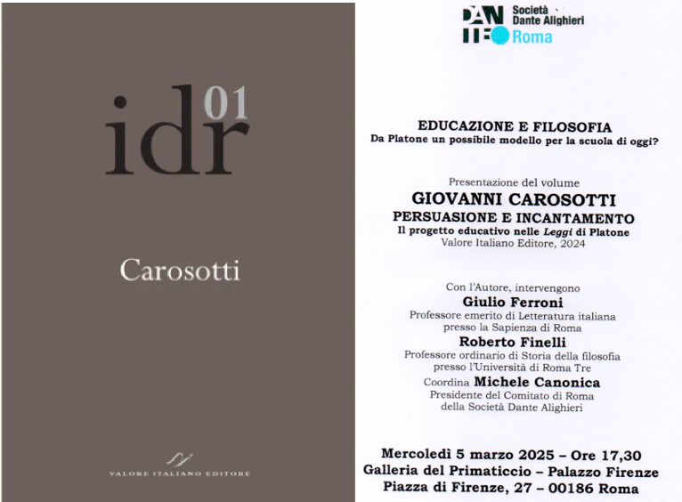 Platone e la crisi della scuola. Un libro di Giovanni Carosotti, che interviene in dialogo con Giulio Ferroni e Roberto Finelli – Marzo 2025