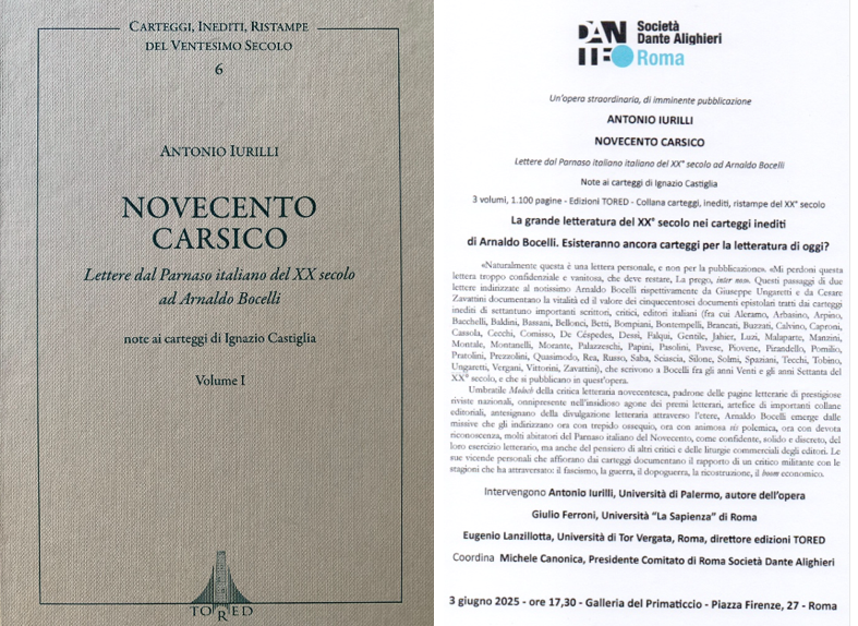 “Novecento carsico”, un’opera in tre volumi di imminente pubblicazione: intervengono Antonio Iurilli (Università di Palermo, autore), Eugenio Lanzillotta (Università di Tor Vergata, direttore edizioni TORED) e Giulio Ferroni (Università “La Sapienza” di Roma) – Giugno 2025